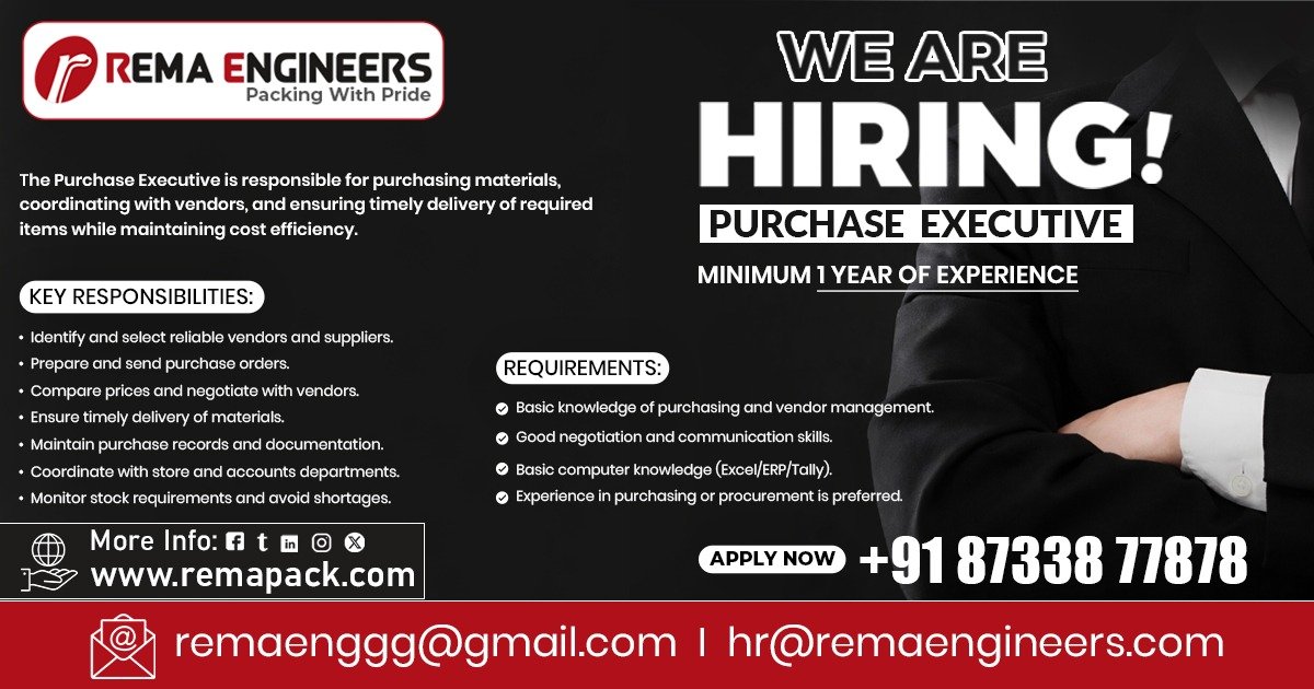 We Are Hiring: Purchase Executive