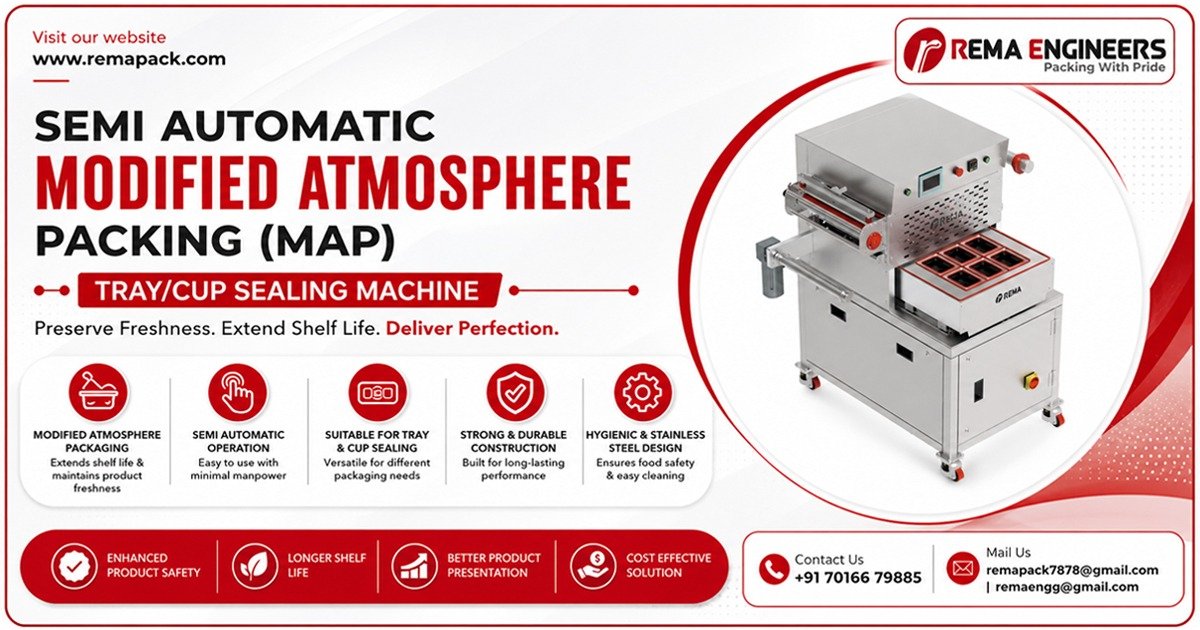 Semi-Automatic Modified Atmosphere Packing Tray and Cup Sealing Machine in Haryana by Rema Engineers