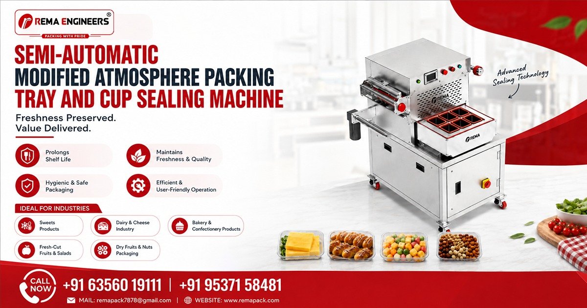 Semi-Automatic Modified Atmosphere Packing Tray and Cup Sealing Machine In UAE